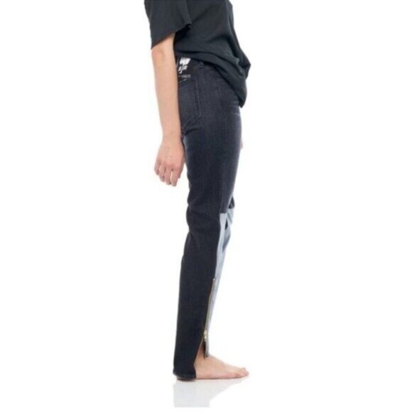 NWT Free People x Sandrine Rose Mixed Denim Patch Jeans 25 Dark Black Skinny Zip - Picture 2 of 11